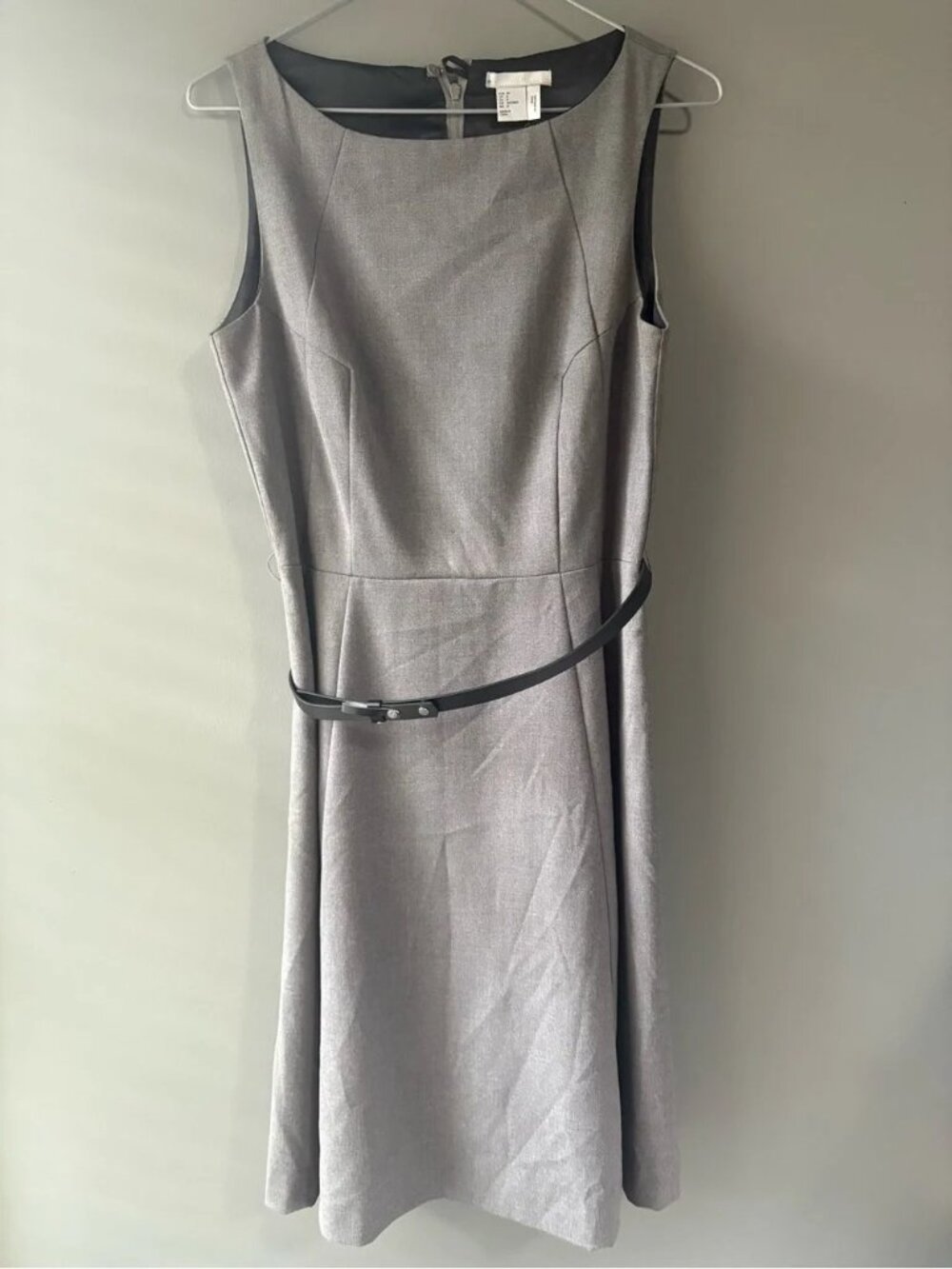 H&M Gray Fit & Flare Sleeveless Belted Dress Size 8 - Picture 2 of 8
